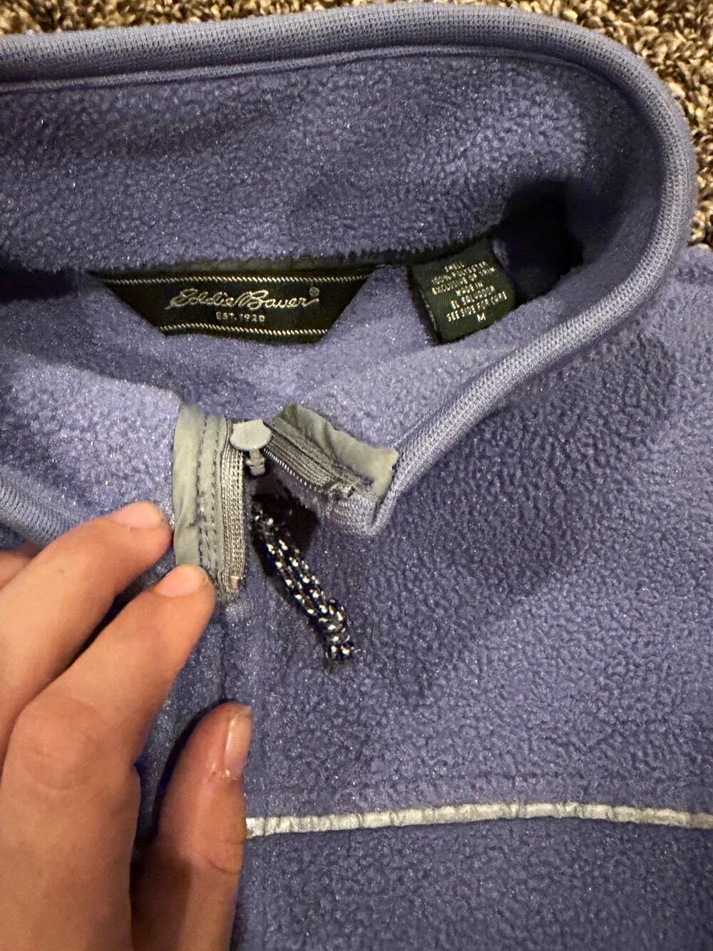 Eddie Bauer Blue Fleece Jacket Men's XL Full Zip Stand-Up Collar Mid-Length